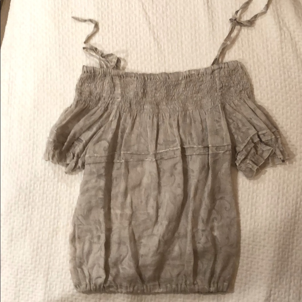 Off the shoulder linen and silk top